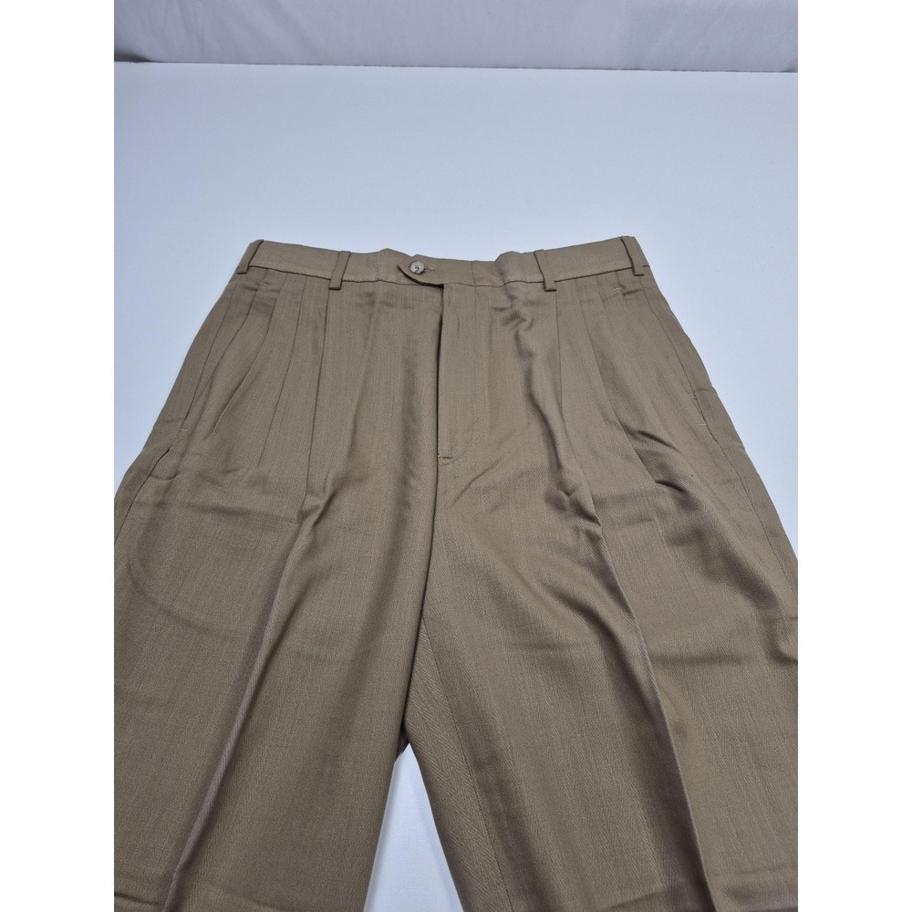 VTG John Alexander Dress Pants Men's 34x36 Beige Wool Pleated Classic Unhemmed